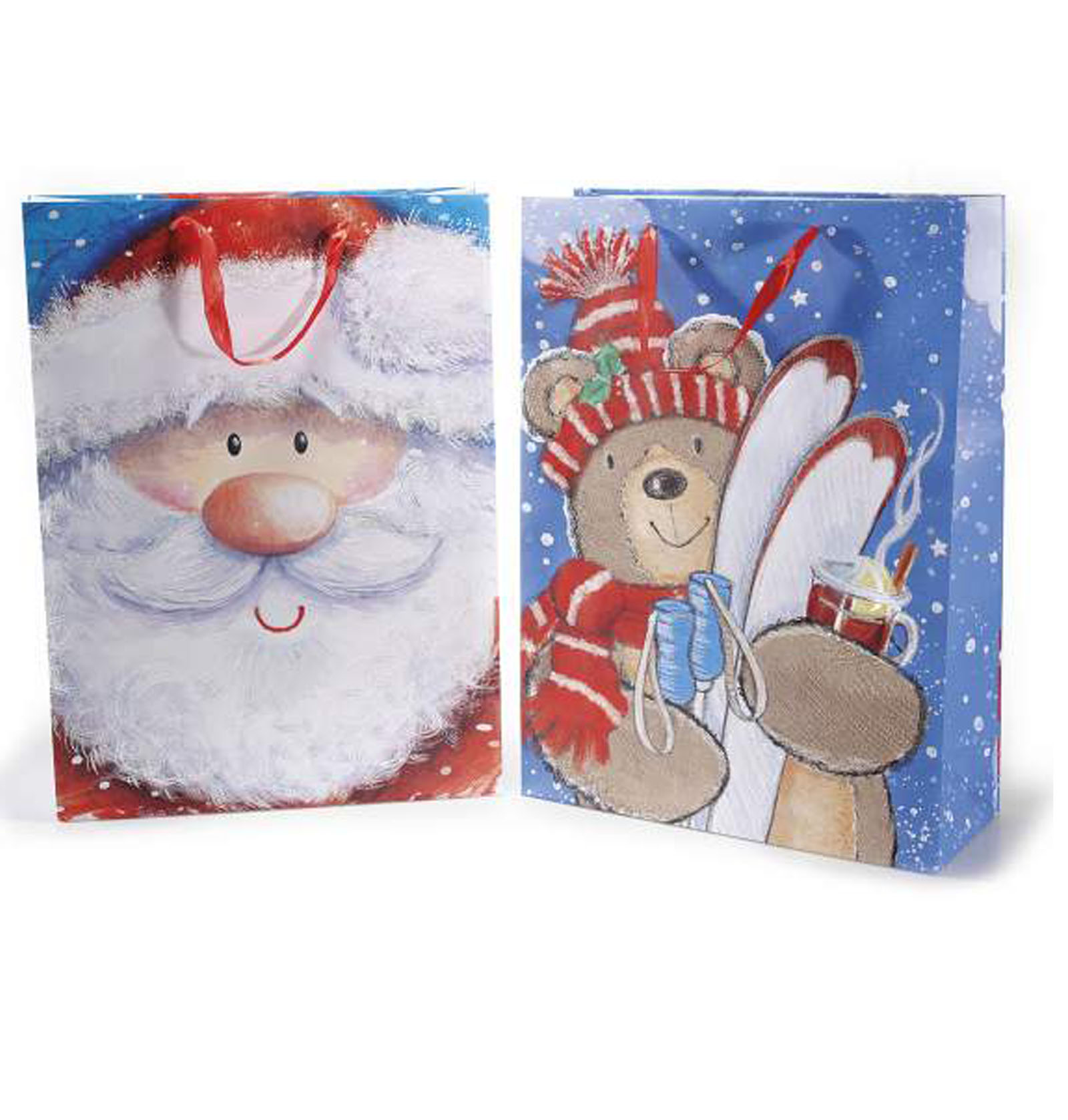 18Pz. Buste sacchetti da regalo natalizi in carta colorata con glitter: cm 33x13x45 H (c/manici55)